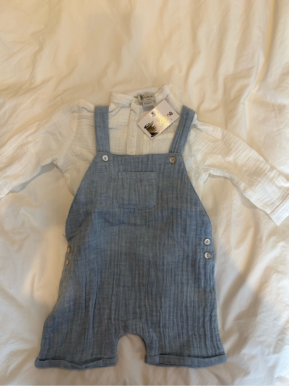 Baby Blue Cotton Overalls with White Shirt